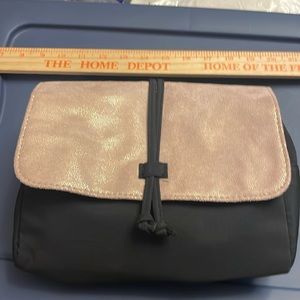Lancôme cosmetics bag snap closure pink & gold suede feel flap. New
